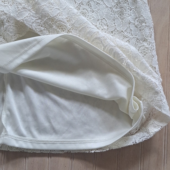 Sequin Heart Lined Lace Stretch Shift 3/4 Sleeve Chic Fitted Formal Dress - Picture 6 of 10